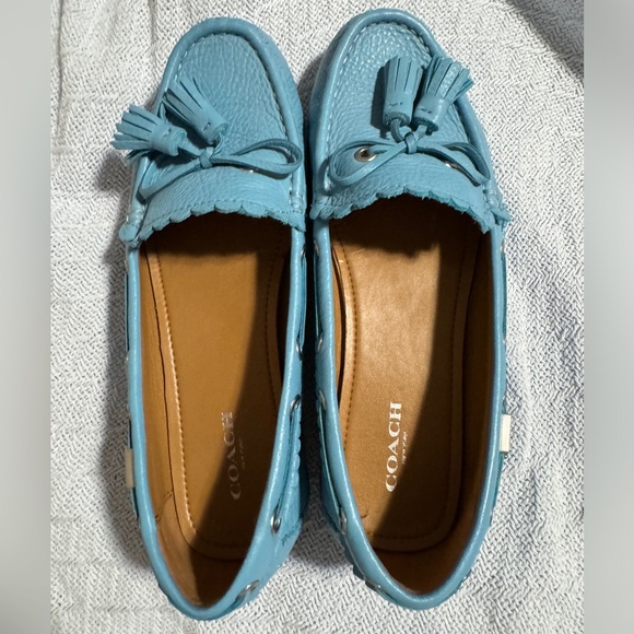 Coach Tassel Light Blue Leather Shoes 8 - Picture 1 of 6